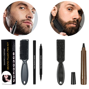 2 in 1 Beard Filling Pen Kit Men Waterproof Male Mustache Pencil Filler Shaping Grooming Set Barber Shop Facial Hair Repair Tool