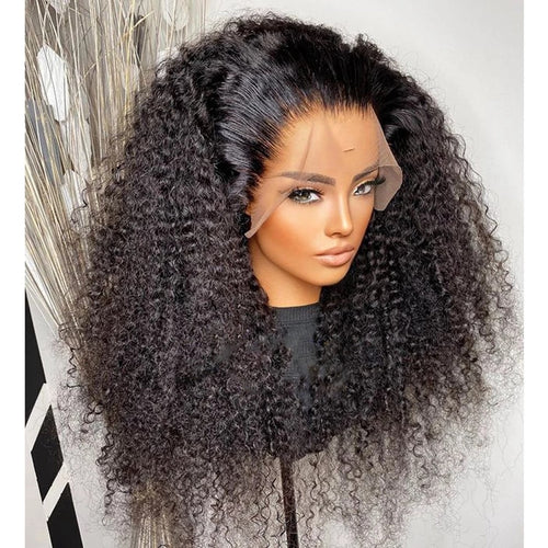 High Density Kinky Curly Glueless Synthetic Hair Lace Front Wig For Black Women Preplucked Fiber Natural Hairline Babyhair